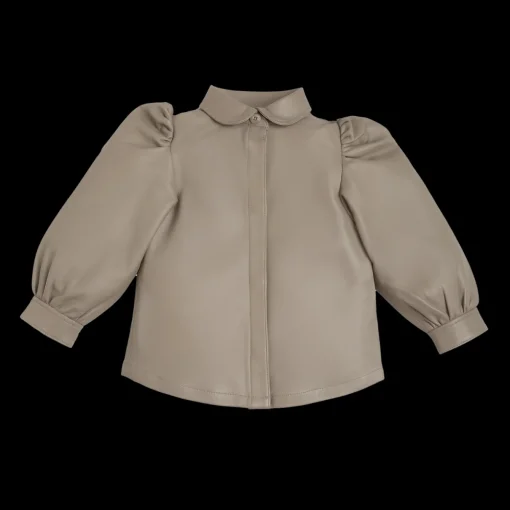 Boa Leather Blouse | Grey Beige Leather